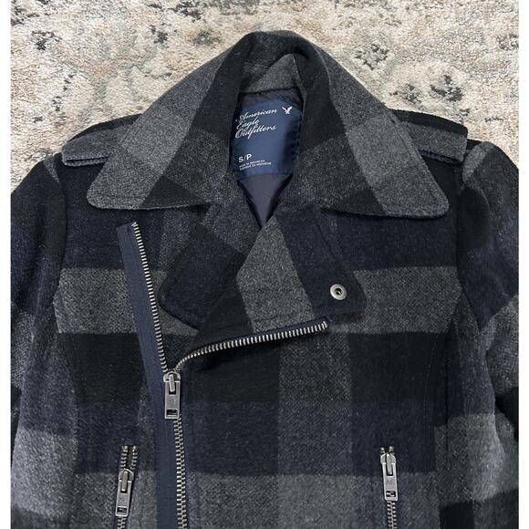 Y2K American Eagle Women’s Wool Blend Plaid Jacket Buckle & Zipper Details Sz S - Picture 3 of 7
